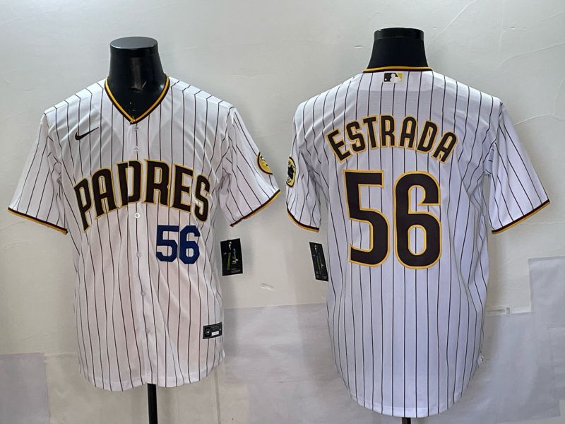 Men 2025 San Diego Padres #56 Estrada White stripe Nike MLB Jersey style 03->san diego padres->MLB Jersey